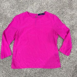 Polo Ralph Lauren Hot Pink 100% Silk 3/4 Sleeve Blouse Top Preppy Women’s US 4